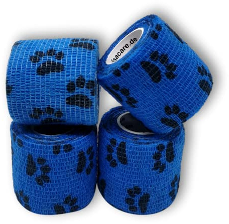LisaCare tasmotiv och urval | co?bandage/veterinpack/veterinrapbandage 5 cm x 4,5 m | set med 4 | elastiska bandage/plast/stretchigt – lim, Pfoten blau