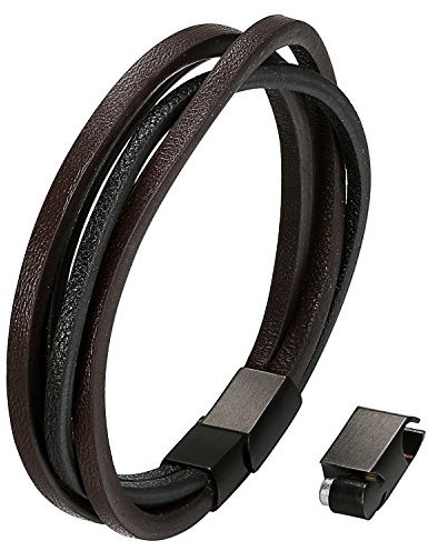 Flongo Premium herr magnetarmband gravyr par armband kolfiber titan rostfritt stål mantra terapi hälsa justerbar stängning för män kvinnor guld silver svart roséguld fars dag, 21.5 centimeters, Läder