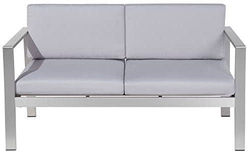 Beliani Klassisches Gartensofa für 2 Personen Kunstholz/Polyester hellgrau Salerno