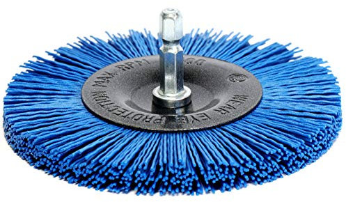 S&R Spazzola per Trapano e Smerigliatrice in Nylon MORBIDA per pulire e lucidare Legno Ferro Metalli Acciaio Fughe Piastrelle Pavimenti. Spazzola rotonda 100 mm Codolo esagonale 1/4 (6,35 mm)