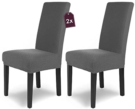 Scheffler Home Stuhlhussen Anthrazit 2er Set Schwingstühle Luna | Feine Microfaser-Stretch-Stuhlbezüge, waschbar und pflegeleicht, Chair Cover für Freischwinger und Esszimmerstühle