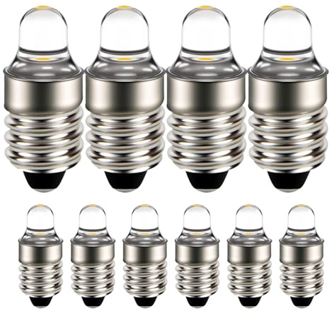 Ruiandsion 10pcs E10 LED Bulb 3V 4300K Warm White LED Bulb for Torchlight Flashlight Torch Headlight,Non-Polarity