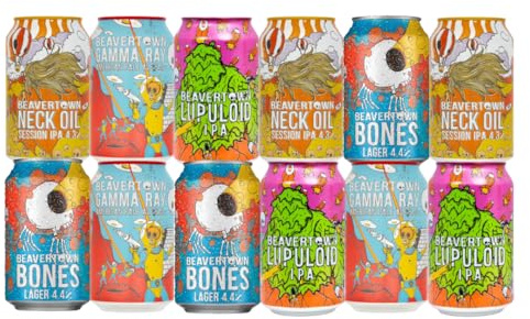 Beavertown Craft Beer Mixed Case Gift Set - 12 Pack (Gamma Ray Pale Ale, Neck Oil Session IPA, Lupuloid IPA & Bones Lager) - Beer Gifts for Men, Birthday Gifts for Men and Women, For Her