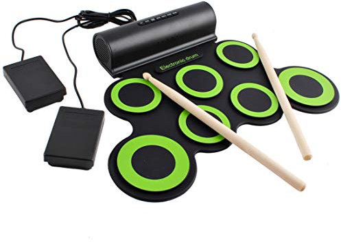 deAO Foldable Electronic Drum Kit Musical Entertainment Play Set with Built-in Speakers, Foot Pedals & Drum Sticks – Great for Kids