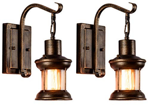 Vintage Glass Wall Sconce Fixtures 2-Pack, LULING Rustic Nordic Glass Wall Light Fixtures Retro Metal Black Painted Colour Wall lamp for Restaurant Home Bar Bedroom Bedside Corridor Decorate (No Bulb)