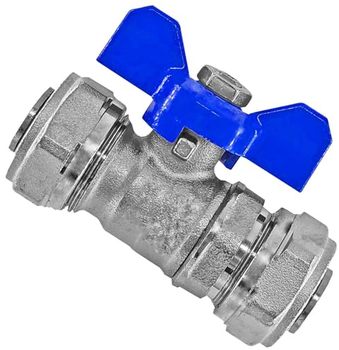 MegaHaustechnik Kugelhahn aus Messing mit Schraubanschlüssen für Mehrschichtverbundrohr 20x2 mm (AußenØ x Wandstärke), Flügelgriff blau, Trinkwasser geeignet, Schraub-Fitting Absperrhahn Ventil