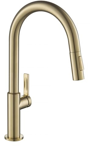 KRAUS Oletto Single Handle Pull Down Kitchen Faucet in Spot Free Antique Champagne Bronze, KPF-2820SFACB