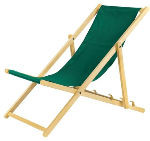 BAS Liegestuhl klappbar aus Holz - grün Leichte Klappliege - Faltbare & verstellbare Sonnenliege für Garten, Strand & Balkon - Gartenliege mit Atmungsaktiv Stoffbezug - Mischgewebe