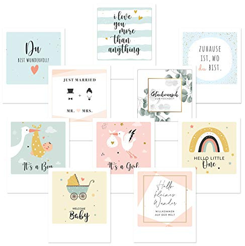 ThermoTasty LEICHT & LECKER dedeco 20x Postkarten Grußkarten im Polaroid-Format, Spruchkarten, Geschenkkarten, Glückwunschkarten Hochzeit, Geburt, Liebe, 12x10 cm, Rückseite zum Gestalten