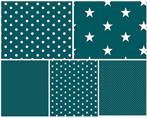 babrause® Stoffpaket Baumwollstoff 5x(50x150cm) Öko Tex zertifiziert - Patchworkstoffe (petrol)