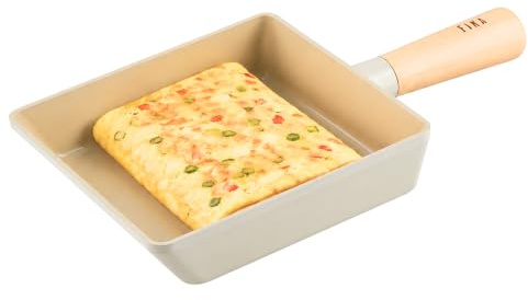 FIKA Kitchen Nonstick 6-Inch Rectangular Tamagoyaki Pan, Wooden Handle, Induction Compatible, Healthy Cooking, Made in Korea