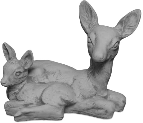 gartendekoparadies.de Liegendes REH mit Rehkitz, Steinfigur, H. 30 cm, 14 kg, Grau, frostsicher aus Steinguss für Außenbereich