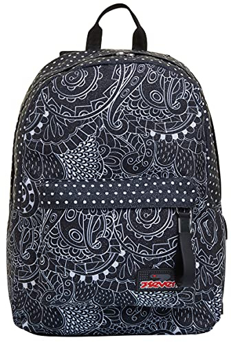 Seven Ischoolpack Schulranzen, Geräumige Schultasche für Teenager, Mädchen und Jungen, mit Laptopfach & USB Anschluss, italienisches Design, schwarz, inkl. Powerbank