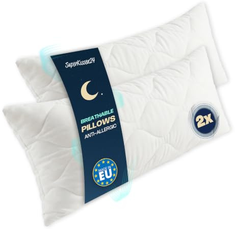 SuperKissen24. 2er Set Kopfkissen aus Mikrofaser 80x40 cm mit Polyester Kissenfüllung - waschbares Innenkissen geeignet für Allergiker - Couchkissen, Sofakissen, Dekokissen - Good Sleep Weiß