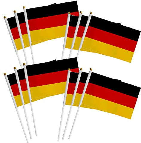 Piccola bandiera della Germania, 12 pezzi, con palo bianco da 30 cm, per campionato europeo 2022, decorazione per feste e bar