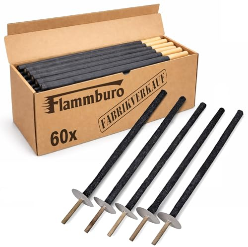Flammburo | Pechfackel 60er Set | Bis zu 90 Min Brenndauer mit Tropfschutz | 60 cm Wachsfackeln für draußen | Für St. Martin, Fackelumzug und Garten