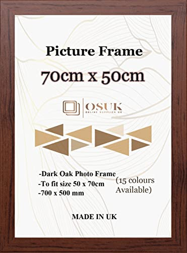 OSUK 50x70cm Dark Oak Poster Frame - 70 x 50cm Photo Frames with Safe Perspex Front & Wall Mount Hooks - Puzzle Jigsaw Frame - 70cm x 50cm Picture Frames