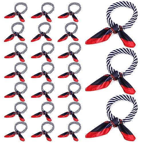 Hicarer 24 Stück Nautische Quadratische Halstücher Rot Weiß und Blau Matrosen Schals Imitierte Seidenschals (Klassisch Stil)