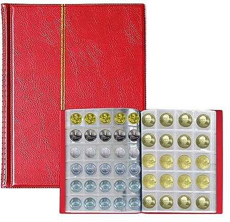 Dzmuero Album per monete da collezione, album di monete con 10 pagine per 250 monete commemorative e monete da souvenir (rosso)
