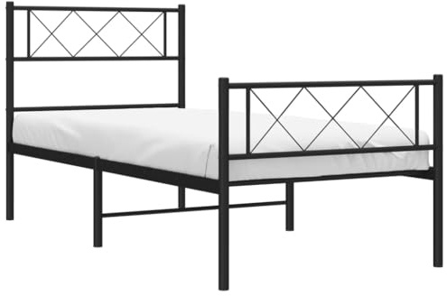 vidaXL Sängram med huvudgavel och fotgavel svart metall 107x203 cm, säng, metallsäng, metall sängram, sängar, metallsängar, metall sängramar, gästsäng