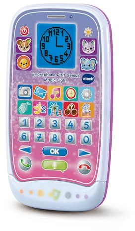 VTech - Smartphone P'tit Genius Magic Light Rose, Téléphone Jouet avec Écran Rétroéclairé, 10 Activités et Jeux Éducatifs, Effets Lumineux, Cadeau Enfant de 2 Ans à 6 Ans - Contenu en Français