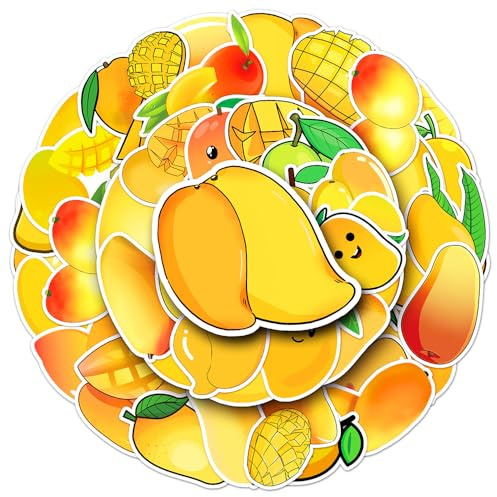 Yellow Mango Vinyl Stickers, 50 PCS Waterproof Cartoon Fruit Decals for Laptops, Scrapbooking, Journals, Notebooks, Water Bottles, Suitcases, Phones & DIY Decor