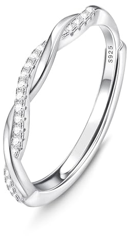 KRFY Anello Argento 925 per Donna CZ Promessa di Fidanzamento Eternità Torsione Nozze Regolabile Dita Aperte Cubic Zirconia Gioielli Twist