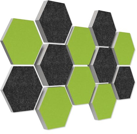 platino24 Schallabsorber COLORE aus Basotec G+ I Akustikpaneele mit Akustikfilz I 3D Wand-Paneele mit 12 Waben in Hellgrün + Anthrazit I Akustikplatten zur Schalldämmung in Büro, Studio & Wohnung