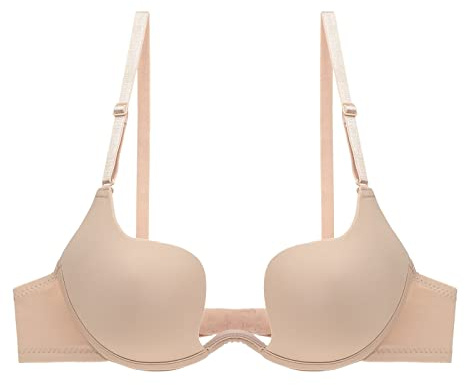 Kilo Soutien-gorge froncé sexy pour femme avec V profond et col suspendu, beau dos, soutien-gorge en forme de U avec dos ouvert, sans, beige, 95A