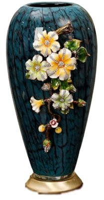 Blumenvasen Retro-Emaille-Buntglasvase im chinesischen Stil, Wohnzimmer, getrocknete Blumen, Blumenstrauß, Veranda-Dekoration, Desktop-Dekoration Vasen für Blumen(A)