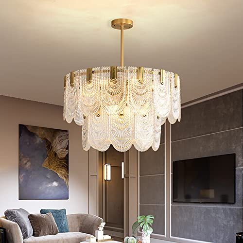 Luxuriöse LED-Deckenleuchte, moderner Kristallleuchter, französische Vintage-Pendelleuchte mit Glaslampenschirm für Wohnzimmer, Kücheninsel, Bauernhaus-Glas, 60 x 37 cm (24 x 15 Zoll)