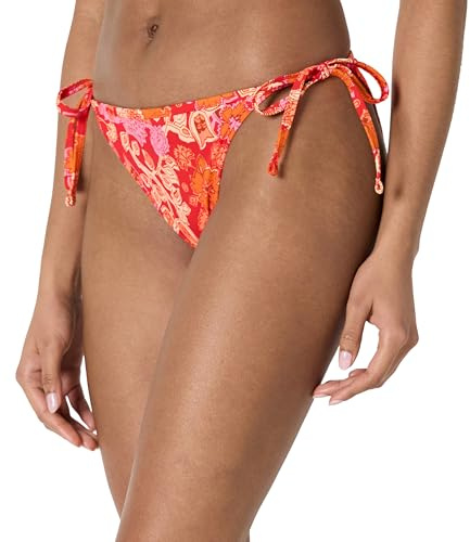 Amazon Essentials Bas de Bikini à Nouer sur Le côté Femme, Multicolore Floral Folk Rouge Vif, 42