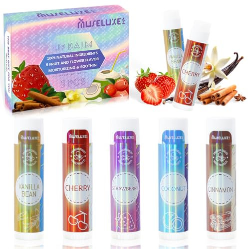 MuseLuxe Baume à lèvres, coffret 5 pièces Soin des lèvres, hydratation longue durée pour les lèvres sèches, coffret de crèmes hydratantes multicolores pour hommes et femmes