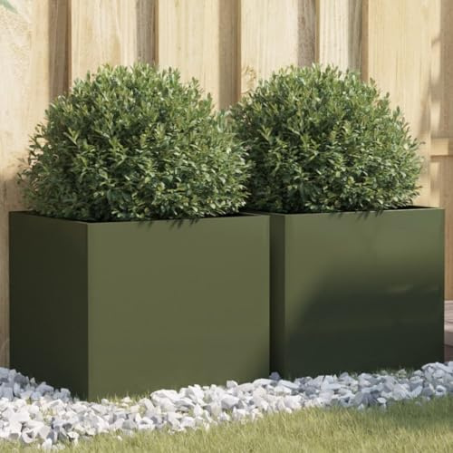 IKAYAA Fioriera in Metallo Letto Rialzato per Giardino per Coltivazione di Piante Orto Erbe Aiuola Sopraelevata per Piante-Grigio argento-Verde-42 x 40 x 39 cm/2pz