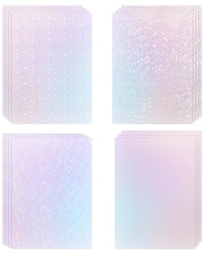 Maxmoc 16 Blatt Holografische Folie, Klare Vinyl Hologramm Sticker, Selbstklebend Holografische Aufkleber Papier, A4 Größe Holografische Overlay Wasserdicht Film, für DIY Basteldekoration (4 Styles)