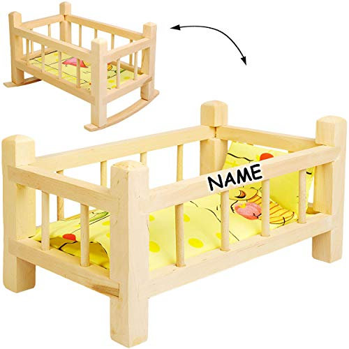 alles-meine.de GmbH 2 in 1: großes Puppenbett & Puppenwiege - Holz - inkl. Name - UMBAUBAR - 43 cm lang - mit Bettzeug - Bett aus Naturholz - für Puppen groß Holzwiege Schaukelbe..