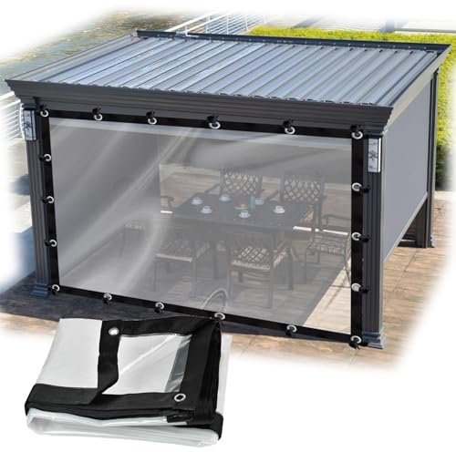 Wasserdichte Outdoor-Vorhänge, Pergola-Seitenteile mit Ösen, UV-beständig, transparente PE-Plane, wetterfeste Kunststoffplane, anpassbare Größe 3 x 4 m, ideal für den Außenbereich