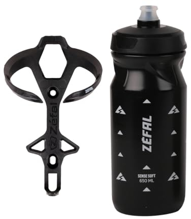 ZEFAL Pulse L2 und Sense Soft 65 Schwarz - Ultraleicht Carbon Flaschenhalter Fahrrad und 650 ml Fahrrad Trinkflasche - Fahrrad Trinkflasche mit Halter