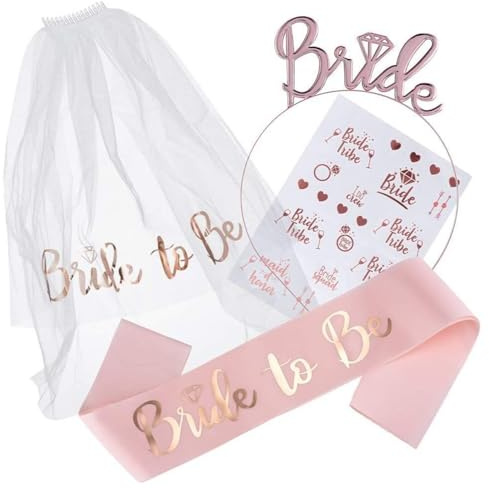 4 Stück Junggesellenabschied Frauen,Bride to Be,JGA Accessoires Frauen,Braut Schärpe, Schleier,Rosegold Stirnband Und Tattoo Aufkleber,Junggesellenabschied Party,Hochzeitsfeierlichkeite
