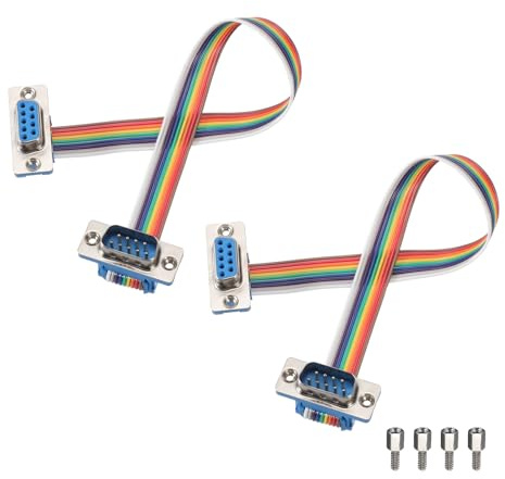 sourcing map 2 Pcs IDC Serial Cable Rainbow Wire Flat Ribbon Cable DB9 Male to DB9 Female 8 Inch Length 2.54mm Pitch Breadboard Jumper Wires for Electronic Projects