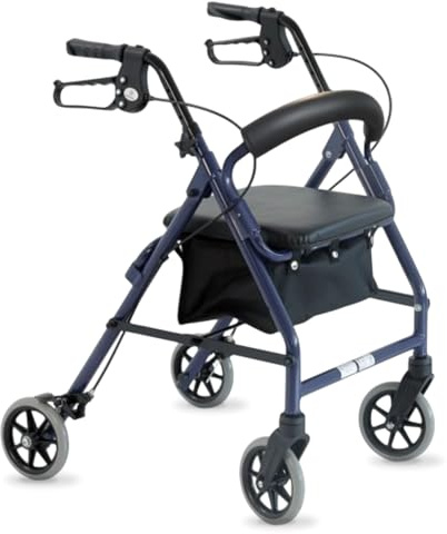 REMEDIA ONE - Rollator Deambulatore per Anziani 2 Ruote Piroettanti 2 Fisse - Deambulatore con Seduta Imbottita, Schienale e Cestino Porta Oggetti