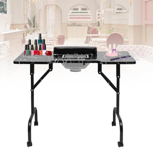 Maniküretisch mit Absaugung, Faltbar Nageltisch Maniküre, Tragbaresmanikürtisch Mobilesmanikürtisch mit Rollen, Staubbeutel, Tragetasche, Großer Arbeitsbereich, für Nagelstudios, Schönheitssalons