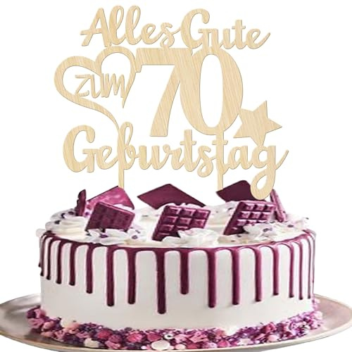 1 Stück Holz 70th Cake Topper Alles Gute zum Geburtstag 70 Jahre alt Tortendeko Prost auf 70 Kuchen Deko für 70th Jungen Mädchen Geburtstag Party Kuchen Dekorationen