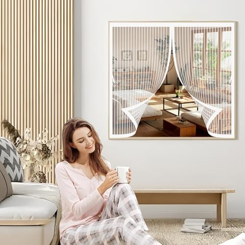 Cortina Mosquitera Magnetica 44 x 114 cm Protección Contra Insectos, Malla Fina, Mantiene El Aire Fresco, Mosquitera Ventana para Puerta Corredera, Puerta de Salón, Blanco