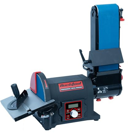 BUCKTOOL 700W VFD Belt Sander for Metalworking, 100 x 914mm Bench Sander | 200 mm Disc Sander and 900-3600 RPM Speed Control for Deburring, Shaping and Professional Workshop Metal Grinding
