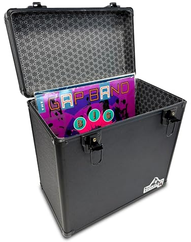 Gorilla LP50 12 Vinyl Record Storage Box Case (All Black) with Free Cleaning Cloth
