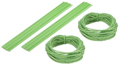 sourcing map 100Pcs 2 Gauge Floral Wire, 15.75 Length Flower Stem Wires with 0.08 x 32.8ft Twine for Wreath Making, Flower Arrangement, Light Green