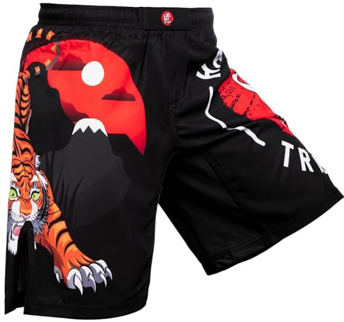 Hardcore Training Kids Boxing Shorts Japan Tiger Kinder Boxshorts Kickboxen Jungen Mädchen Sparring Ausrüstung Fitness Sport Aktivitäten (DE/NL/SE/PL, Alter, 8 Jahre, Regular, Black Red White)
