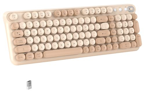 Links9+ trådlöst Bluetooth-tangentbord, fullstorlek retro skrivmaskin tangentbordsstil, för dator, bärbar dator, fönster, Mac och PC (mjölkte)