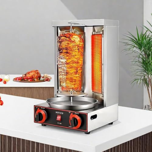 ZXINXIN Máquina para Asar shawarma, máquina para cocinar Pollo shawarma con 2 quemadores, asador Vertical con gyro, máquina para Doner Kebab, para Fiestas en la Cocina del Restaurante en el hogar